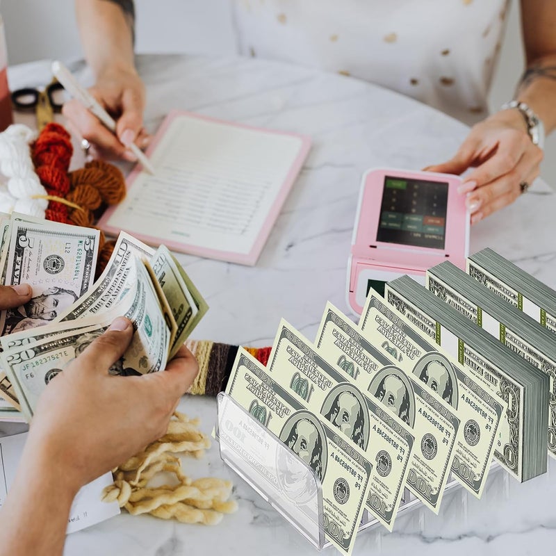 Nerjan 4 Pack Acrylic Money Organizer Cash Trays 7 Sections Clear Dividers Desk Organizer for Cash Envelope Mail Bill Card Makeup Palette and Other Small Items. - Image 3
